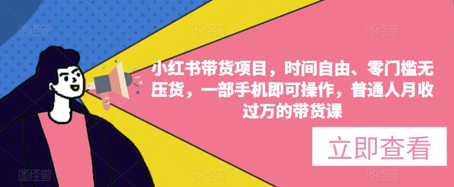 小红书带货项目，时间自由、零门槛无压货，一部手机即可操作，普通人月收过万的带货课-pcp资源社