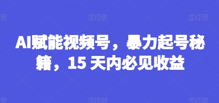 AI赋能视频号，暴力起号秘籍，15 天内必见收益【揭秘】-pcp资源社