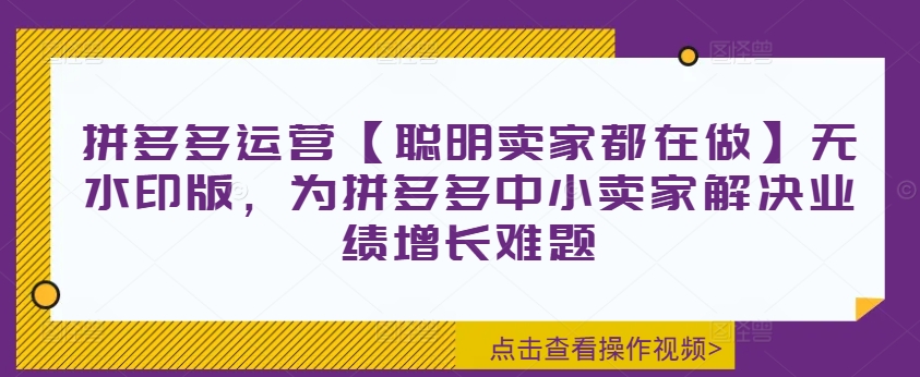 拼多多运营【聪明卖家都在做】无水印版，为拼多多中小卖家解决业绩增长难题-pcp资源社