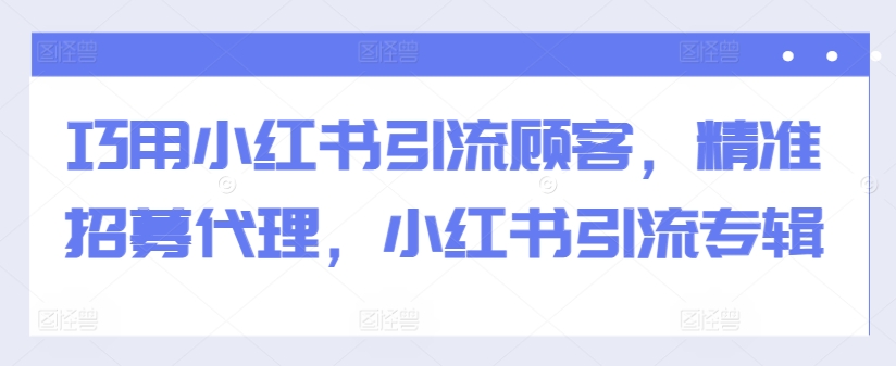 巧用小红书引流顾客，精准招募代理，小红书引流专辑-pcp资源社
