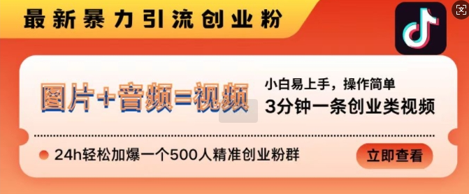 抖音最新暴力引流创业粉，3分钟一条创业类视频，24h轻松加爆一个500人精准创业粉群【揭秘】-pcp资源社
