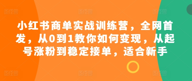 小红书商单实战训练营，全网首发，从0到1教你如何变现，从起号涨粉到稳定接单，适合新手-pcp资源社