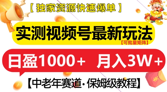 实测视频号最新玩法，中老年赛道，独家资源，月入过W+【揭秘】-pcp资源社