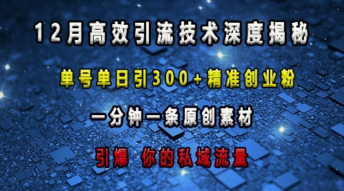 最新高效引流技术深度揭秘 ，单号单日引300+精准创业粉，一分钟一条原创素材，引爆你的私域流量-pcp资源社