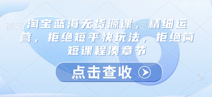 淘宝蓝海无货源课，精细运营，拒绝短平快玩法，拒绝简短课程凑章节-pcp资源社