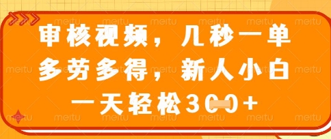 最新审核视频，几秒一单，多劳多得，新人小白一天轻松3张【揭秘】-pcp资源社