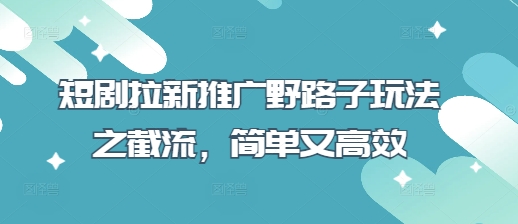 短剧拉新推广野路子玩法之截流，简单又高效-pcp资源社