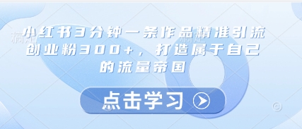小红书3分钟一条作品精准引流创业粉300+，打造属于自己的流量帝国-pcp资源社