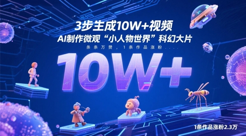 3步生成10W+视频，AI制作微观“小人物世界”科幻大片，条条万赞，1条作品涨粉2.3W-pcp资源社