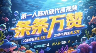 第一人称水族代言视频，条条万赞，20条作品涨粉7.8W，多种变现方式月入五位数-pcp资源社