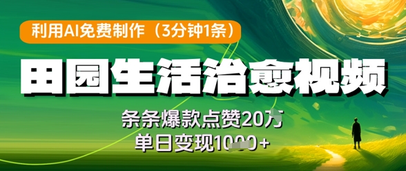利用AI免费制作田园生活治愈视频，条条爆款点赞20W，单日变现几张-pcp资源社