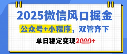 2025微信风口掘金，公众号+小程序双管齐下，单日稳定变现1k+【揭秘】-pcp资源社