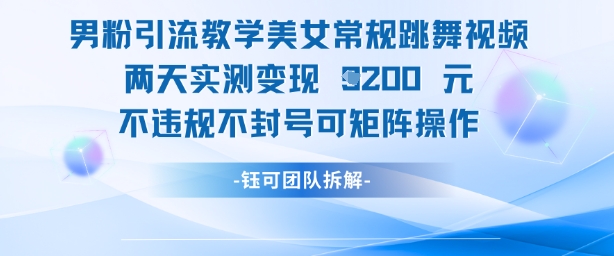男粉引流教学美女常规跳舞视频两天实测变现1k+，不违规不封号可矩阵操作-pcp资源社