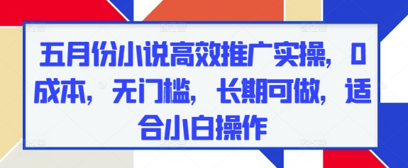 五月份小说高效推广实操，0成本，无门槛，长期可做，适合小白操作-pcp资源社