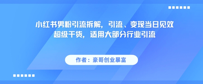 小红书男粉引流拆解，引流、变现当日见效超级干货，适用大部分行业引流-pcp资源社