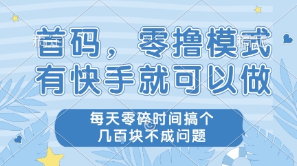 首码，零撸模式，有快手就可以做，每天零碎时间搞个几张不成问题【揭秘】-pcp资源社