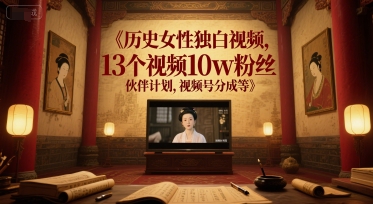 历史女性独白视频，13个视频10w粉丝，伙伴计划，视频号分成等-pcp资源社