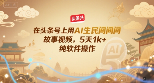 在头条号上用AI生民间故事视频，5天1k+，纯软件操作-pcp资源社