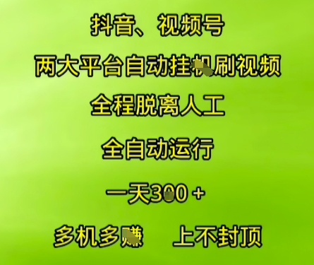 抖音视频号两大平台自动运行，全程脱离人工，自动获取收益，一天3张+，多机多挣，上不封顶【揭秘】-pcp资源社