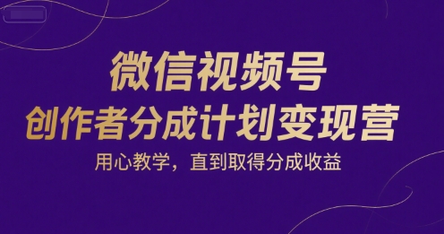微信视频号创作者分成计划变现营，用心教学，直到取得分成收益-pcp资源社