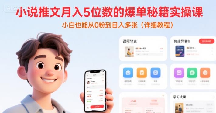 小说推文月入5位数的爆单秘籍实操课，，小白也能从0粉到日入多张(详细教程)-pcp资源社