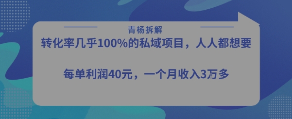 转化率最高的私域项目，每单利润40-50米，月入过1w-pcp资源社