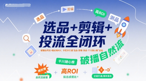 选品+剪辑+投流全闭环，破播自然流+撬动高ROI，手把手打通“选品-剪辑-测品-千川随心推”全链-pcp资源社
