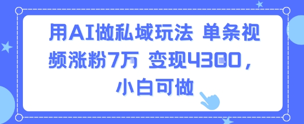 用AI做私域玩法，单条视频涨粉7W变现4.3k，小白可做-pcp资源社