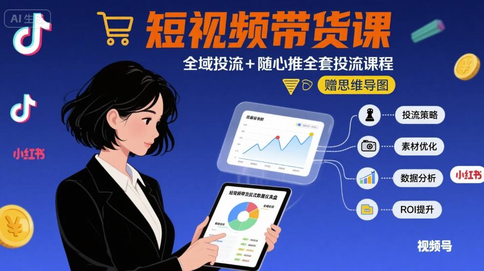 最新短视频带货课，全域投流+随心推全套投流课程+思维导图-pcp资源社