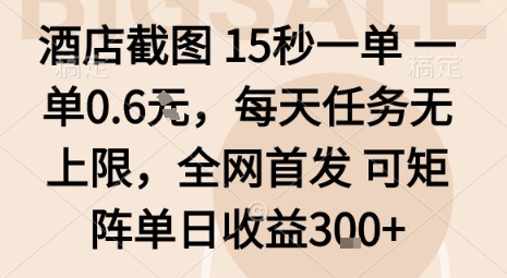 酒店截图15秒一单，一单0.6米，每天任务无上限，全网首发可矩阵单日收益3张【揭秘】-pcp资源社
