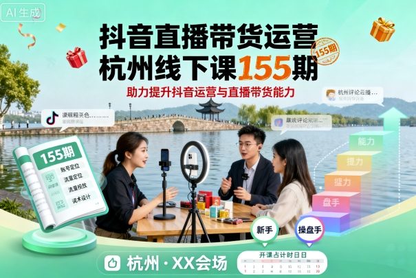 抖音直播带货运营杭州线下课155期，助力提升抖音运营与直播带货能力-pcp资源社