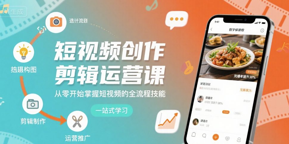 短视频创作剪辑运营课，从零开始掌握短视频的全流程技能-pcp资源社