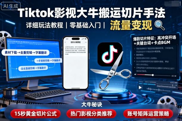 Tiktok影视大牛搬运切片手法，详细玩法教程-pcp资源社