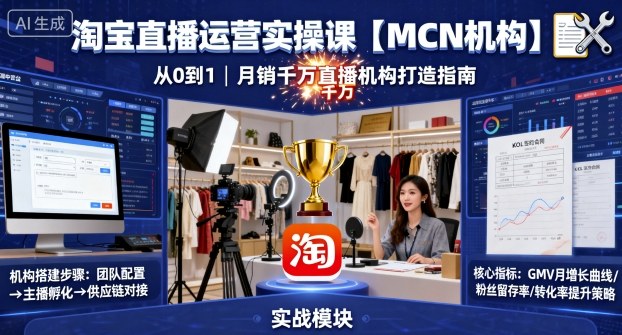 淘宝直播运营实操课【MCN机构】，从0到1做一家月销千W的直播机构-pcp资源社