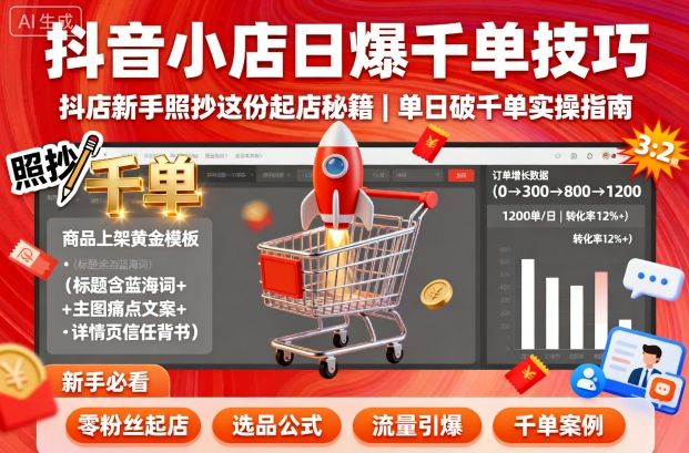 抖音小店日爆千单技巧，抖店新手照抄这份起店秘籍，单日破千单-pcp资源社