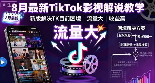 8月最新TikTok影视解说教学，新版解决TK目前困境，流量大，收益高-pcp资源社