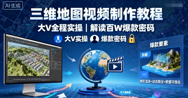 三维地图视频制作教程，大V全程实操，解读百W爆款密码-pcp资源社