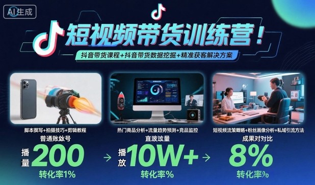 短视频带货训练营，抖音带货课程+抖音带货数据挖掘+精准获客解决方案-pcp资源社
