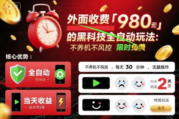 外面收费980的黑科技全自动玩法，不养机不风控，每天30分钟，无脑操作，当天收益2张【揭秘】-pcp资源社
