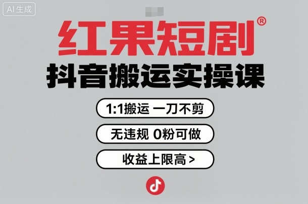 红果短剧拉新之抖音搬运实操课，1：1搬运，一刀不剪，无违规，0粉可做，收益上限高-pcp资源社